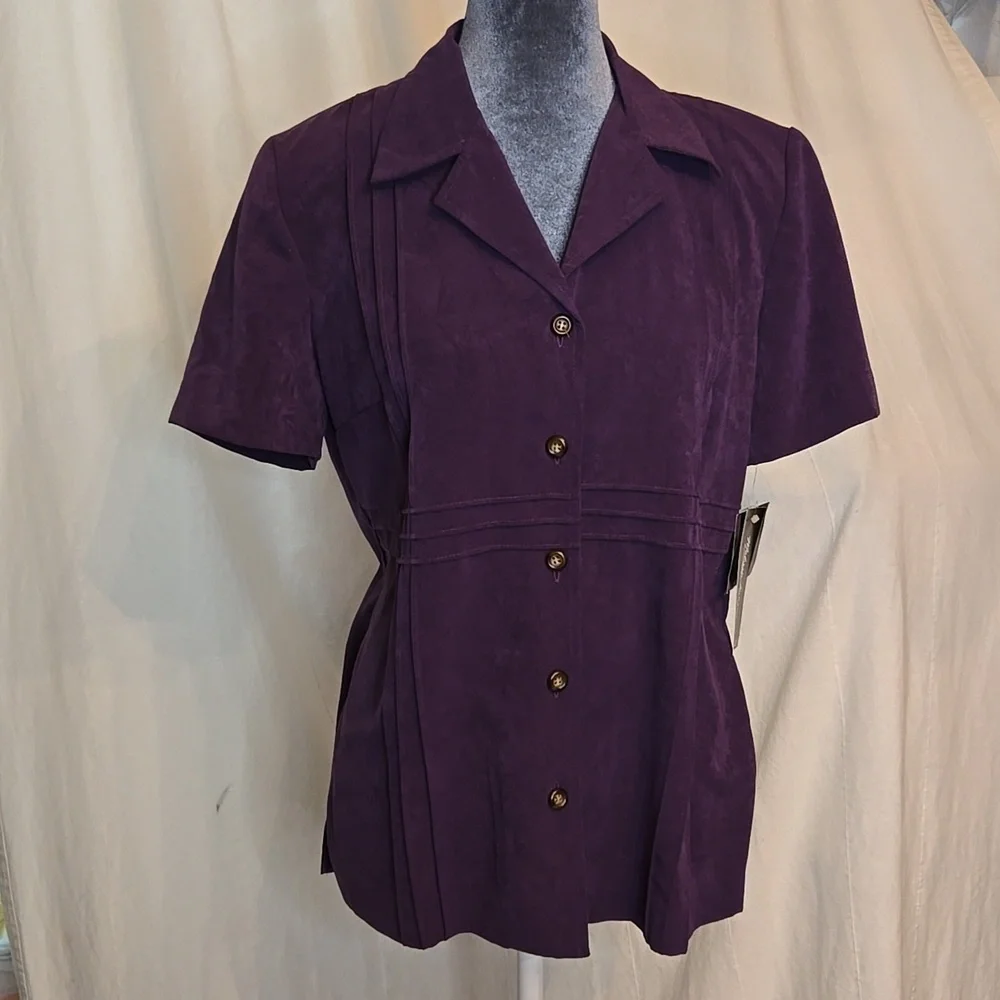 NWT Vintage 90s Purple Short Sleeve Button Down Dress Jacket Size 8 Microsuede
